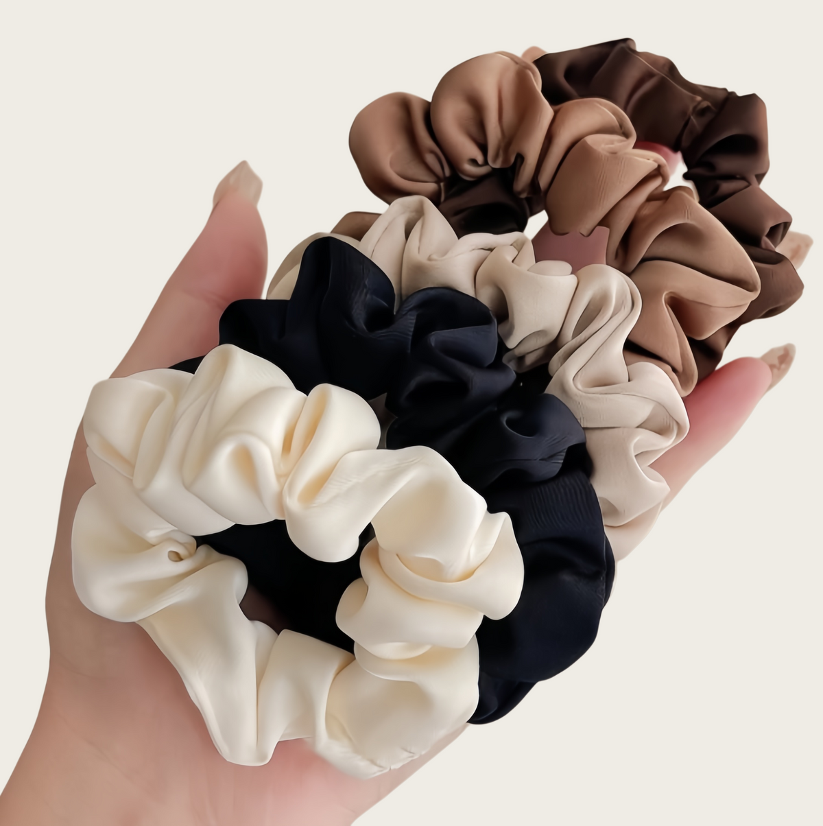 Women’s Satin Scrunchies Set – Soft Hair Ties, Neutral Colors, Everyday Hair Acce
