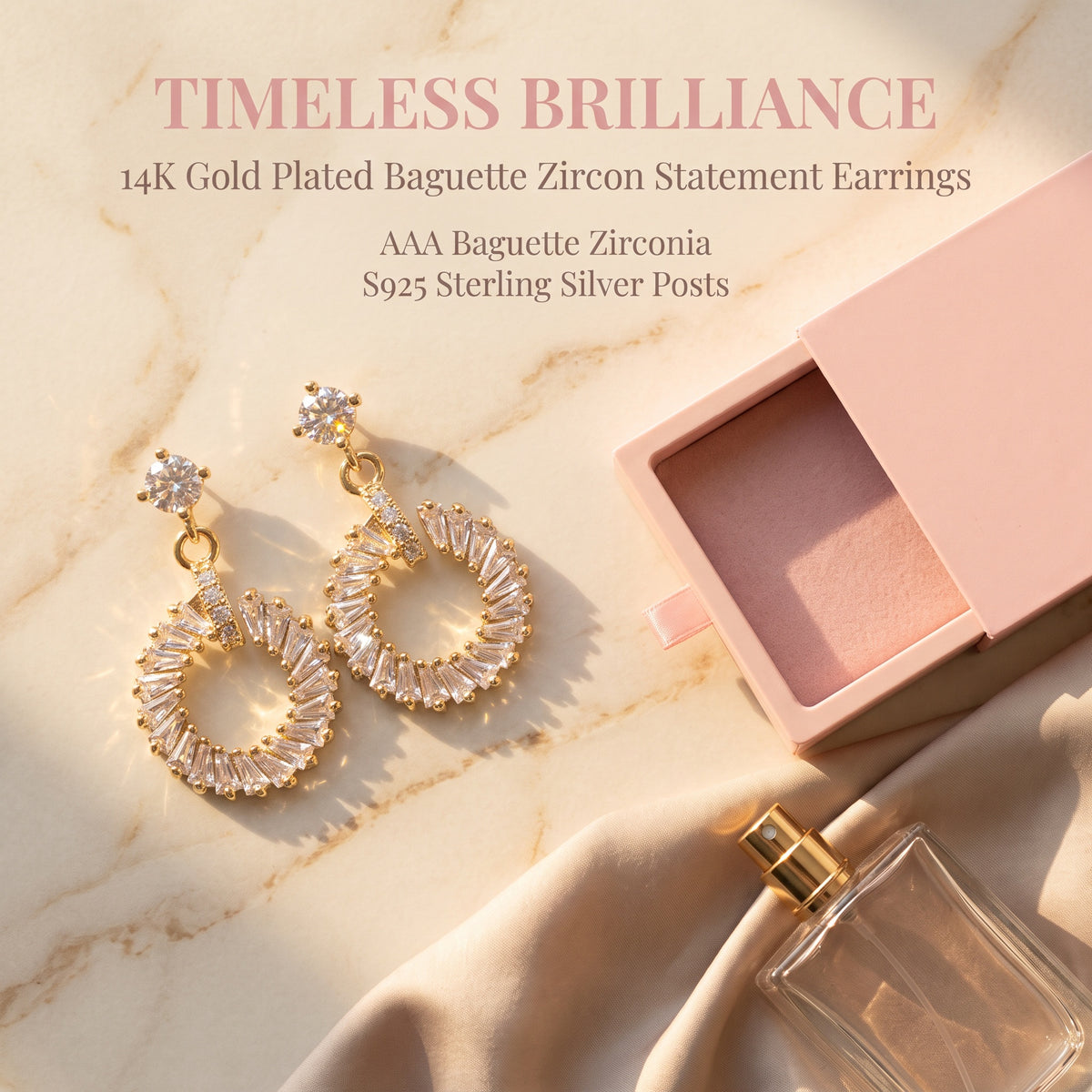 Women’s Sparkling Crystal Drop Earrings – Gold Tone Rhinestone Hoop Dangle Earrings, Elegant Statement Jewelry