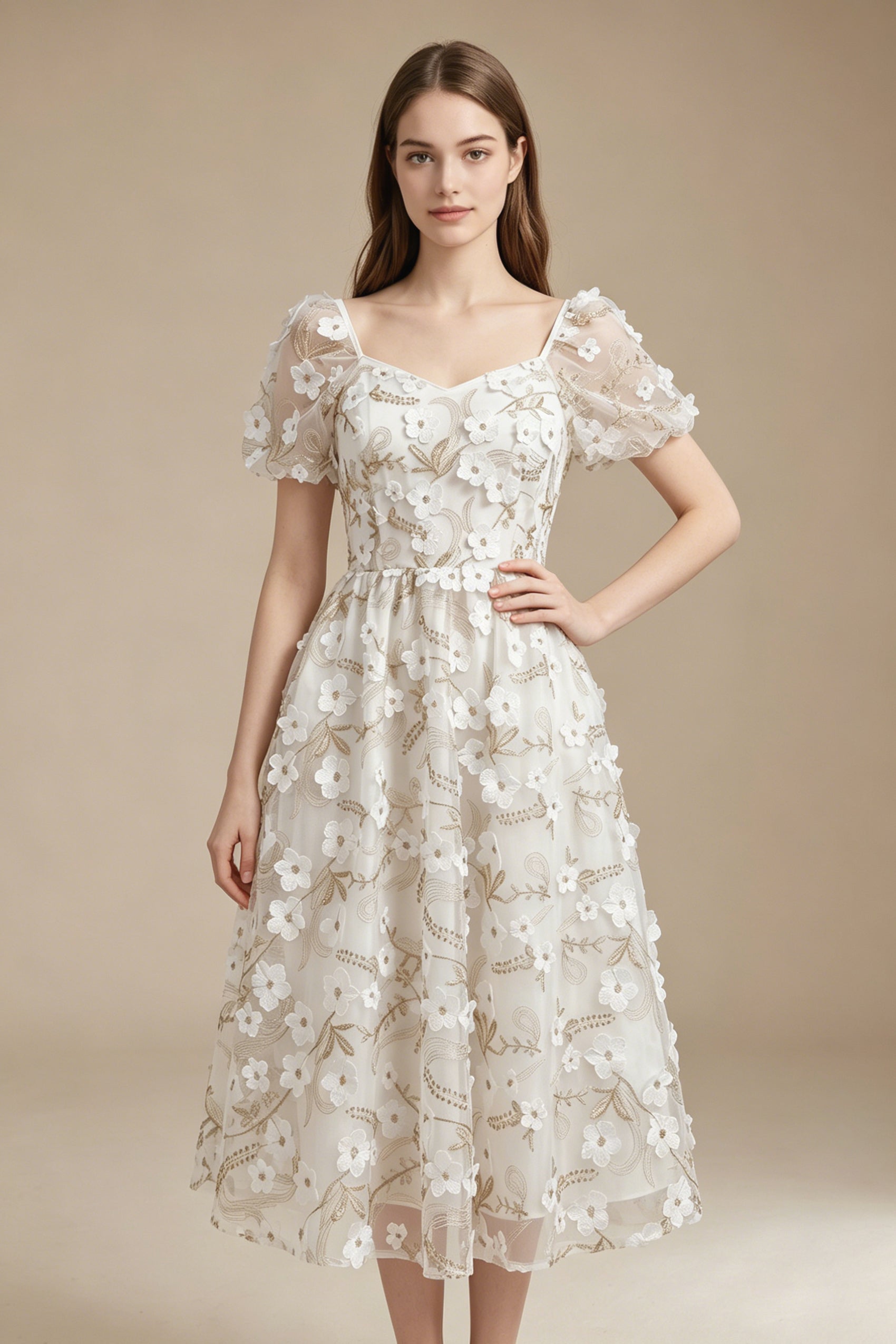 Women's LesLuvra Elowen Casual Summer Floral Embroidery Midi Dress - Stylish Womenswear Fashion Piece