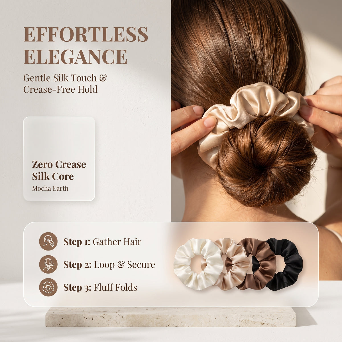 Women’s Satin Scrunchies Set – Soft Hair Ties, Neutral Colors, Everyday Hair Acce