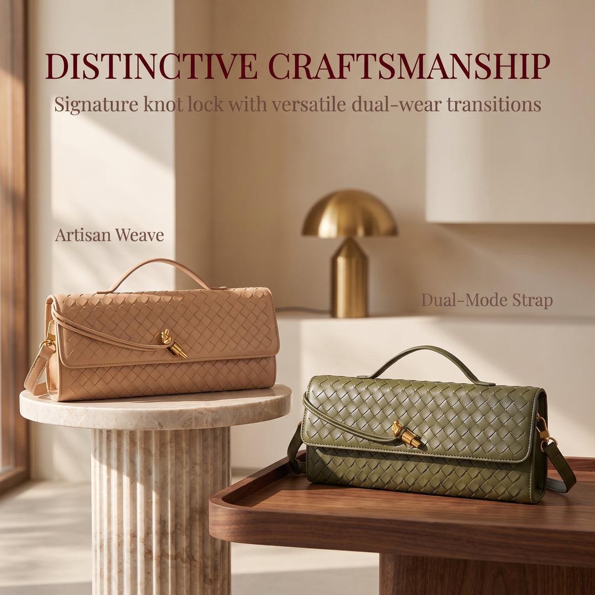 Women’s Woven Baguette Bag – Soft Leather Shoulder Bag, Crossbody Handbag, Elegant Evening Purse