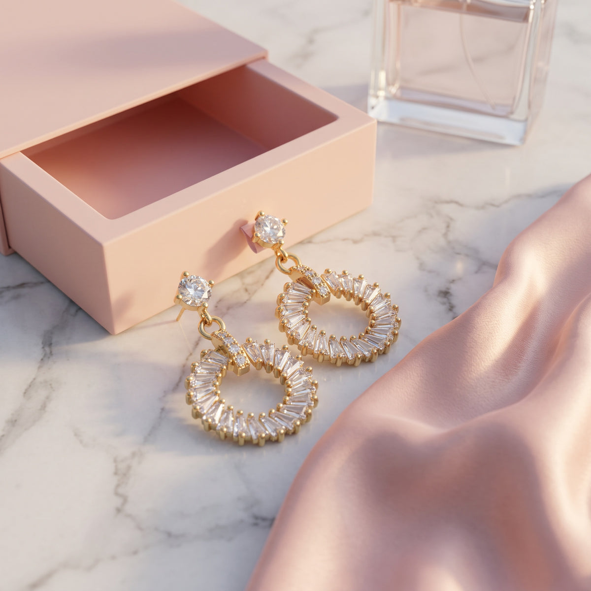 Women’s Sparkling Crystal Drop Earrings – Gold Tone Rhinestone Hoop Dangle Earrings, Elegant Statement Jewelry