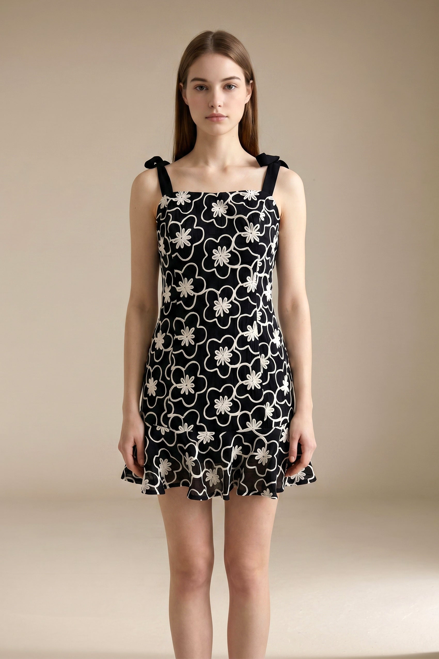 Women’s LesLuvra Floral Embroidered Mini Dress – Square Neck Sleeveless Summer Dress, Elegant Vacation Party Outfit