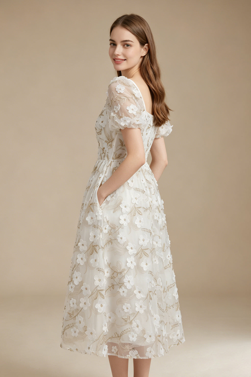 Women's LesLuvra Elowen Casual Summer Floral Embroidery Midi Dress - Stylish Womenswear Fashion Piece
