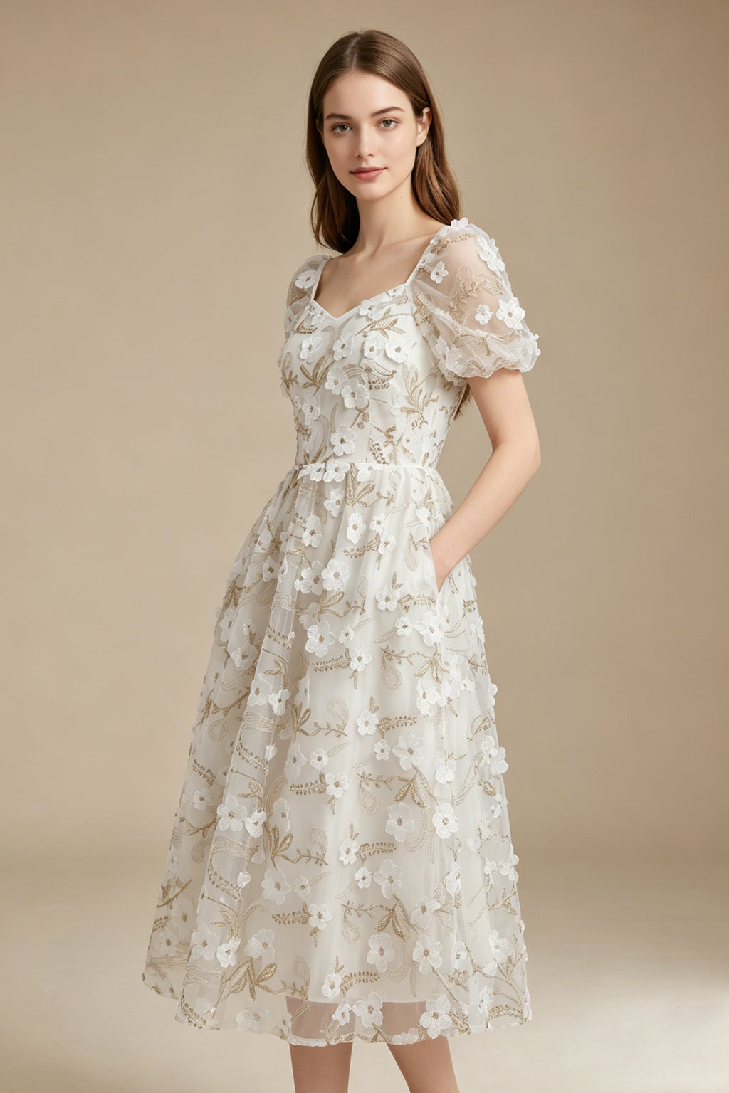 Women's LesLuvra Elowen Casual Summer Floral Embroidery Midi Dress - Stylish Womenswear Fashion Piece