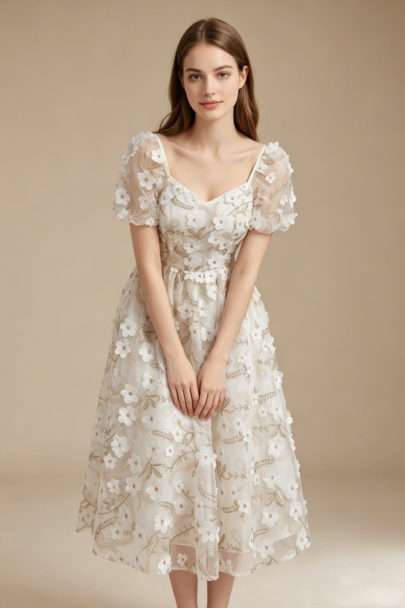 Women's LesLuvra Elowen Casual Summer Floral Embroidery Midi Dress - Stylish Womenswear Fashion Piece