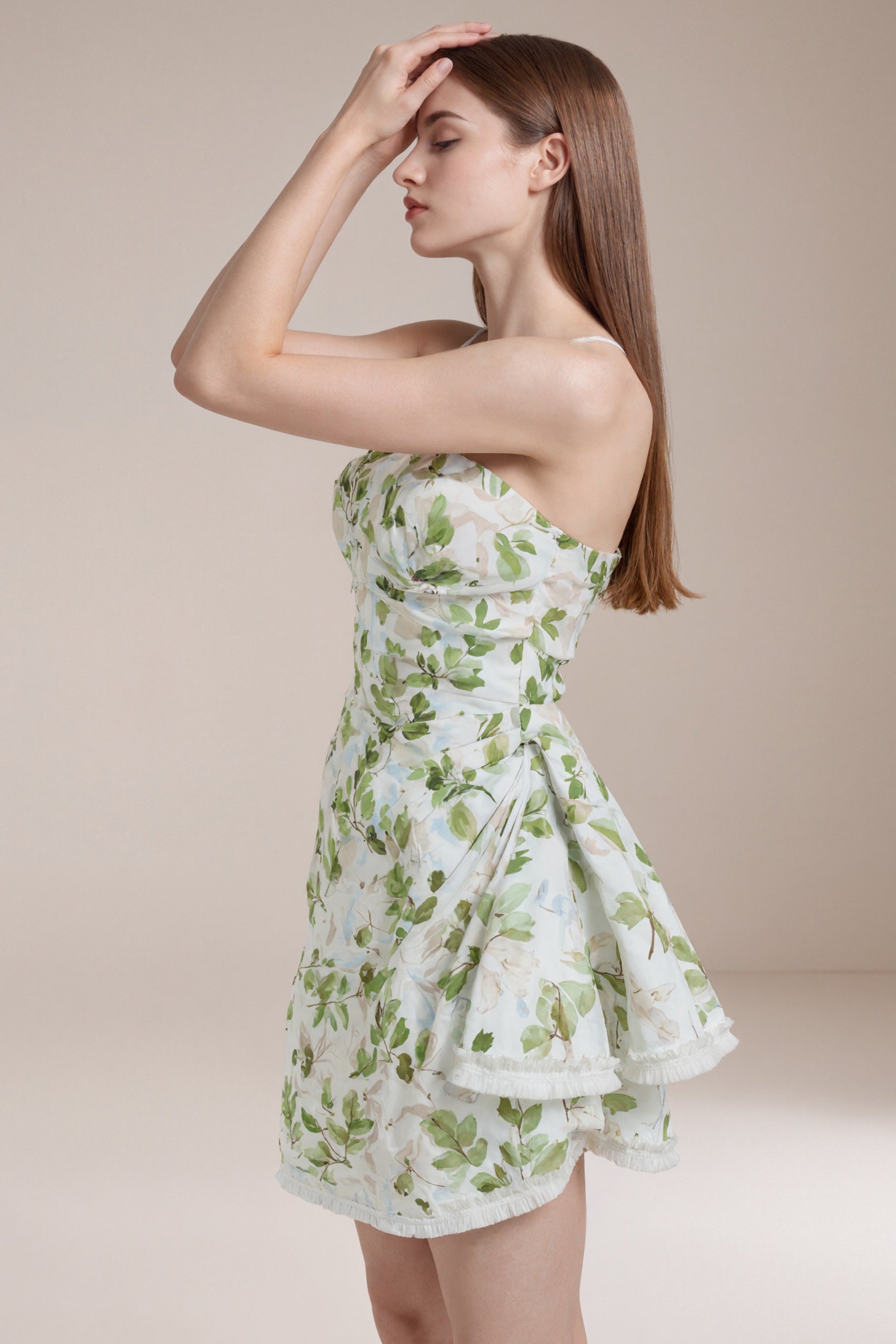 Women's LesLuvra Sage Bloom Ruched Casual Mini Dress - Equipped with Hidden Pockets