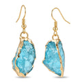 Women’s Blue Crystal Drop Earrings – Irregular Raw Stone Dangle Earrings, Gold Tone Statement Jewelry