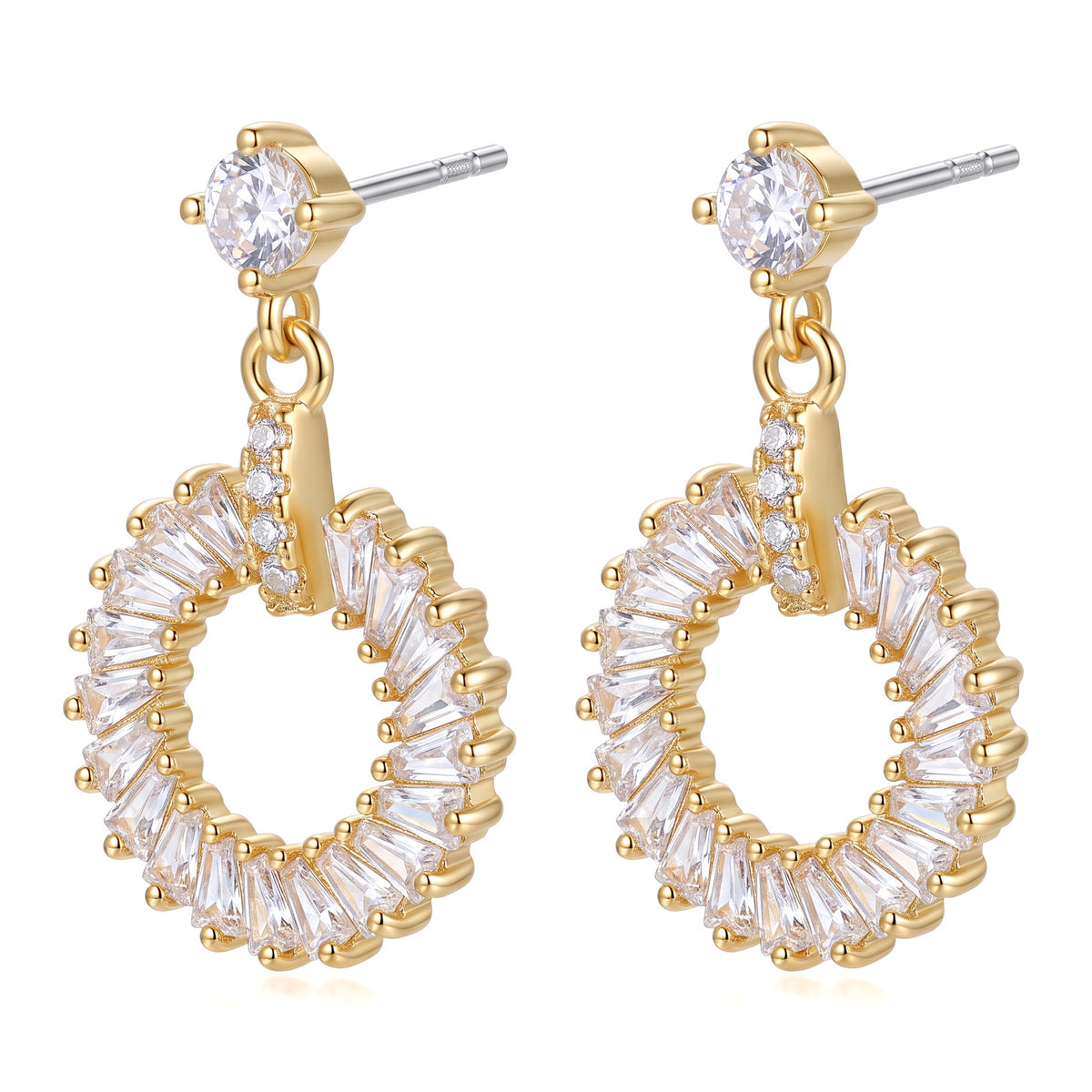 Women’s Sparkling Crystal Drop Earrings – Gold Tone Rhinestone Hoop Dangle Earrings, Elegant Statement Jewelry