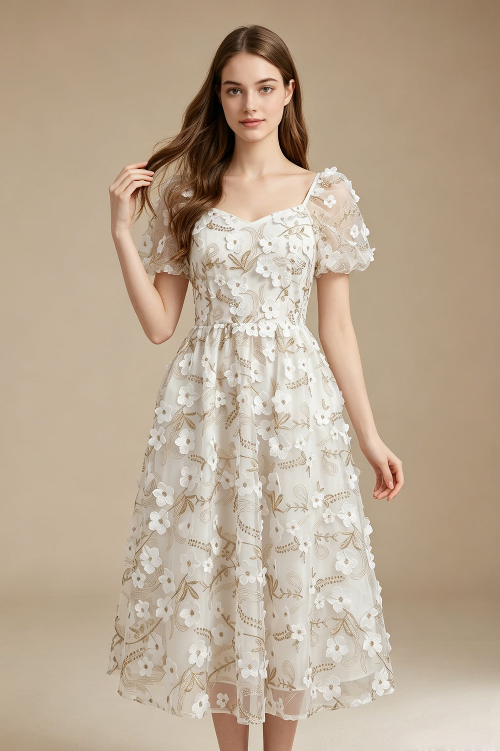 Women's LesLuvra Elowen Casual Summer Floral Embroidery Midi Dress - Stylish Womenswear Fashion Piece