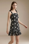 Women’s LesLuvra Floral Embroidered Mini Dress – Square Neck Sleeveless Summer Dress, Elegant Vacation Party Outfit