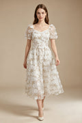 Women's LesLuvra Elowen Casual Summer Floral Embroidery Midi Dress - Stylish Womenswear Fashion Piece