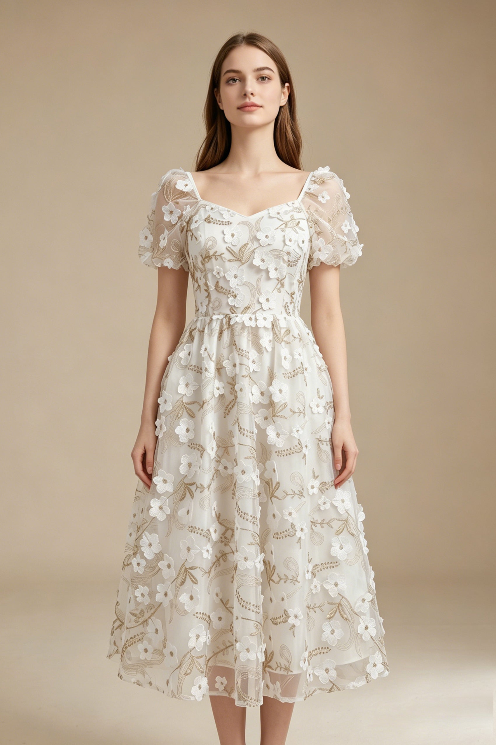 Women's LesLuvra Elowen Casual Summer Floral Embroidery Midi Dress - Stylish Womenswear Fashion Piece
