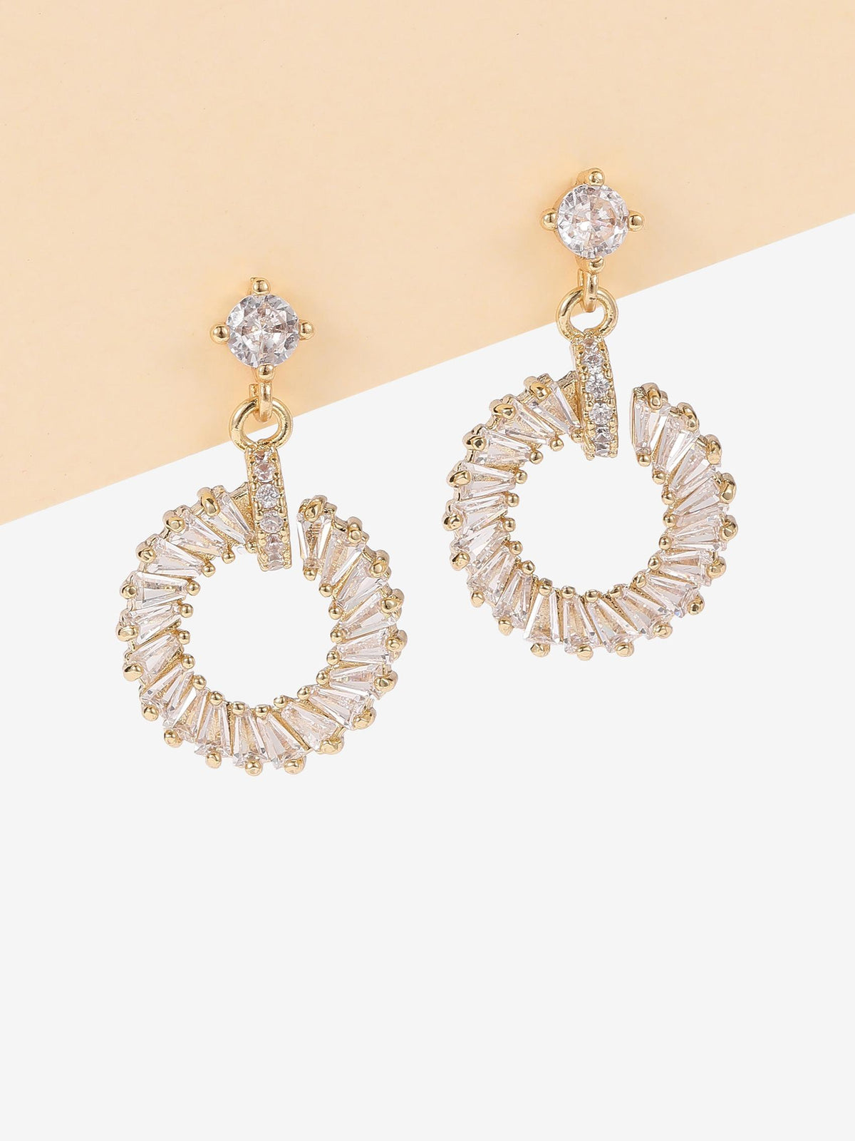 Women’s Sparkling Crystal Drop Earrings – Gold Tone Rhinestone Hoop Dangle Earrings, Elegant Statement Jewelry